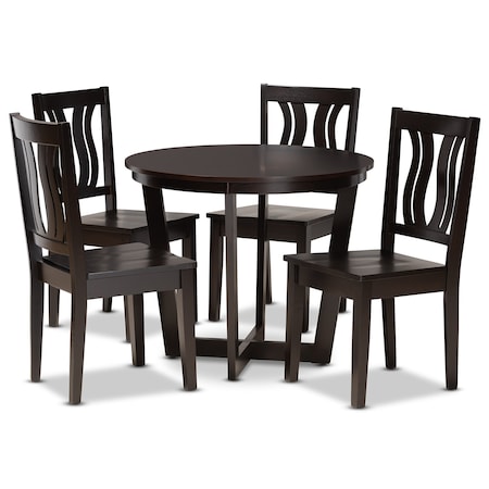 Baxton Studio Elodia Modern and Contemporary Transitional Dark Brown Finished Wood 5-Piece Dining Set 177-11377-10898-Zoro